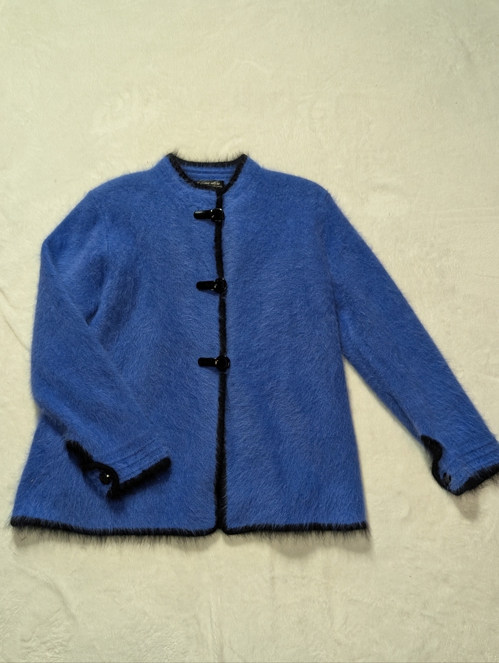 Vintage Venesha Angora Jacket With Mandarin Collar And Toggle Closures